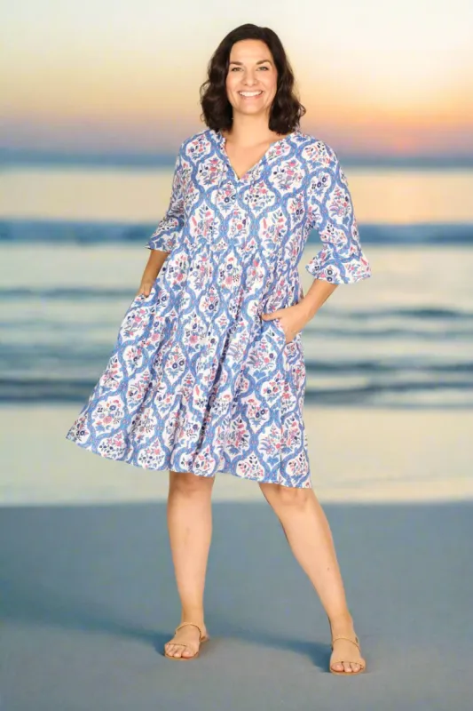 Scout Tiered Dress in Blue Nouveau sold by Adrift