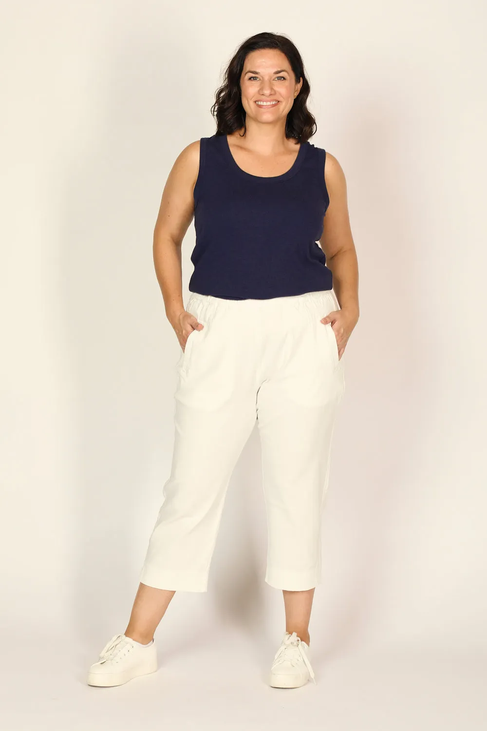 Petite Length Cropped Stretch Capri Pant in White sold by Adrift product image thumbnail 2