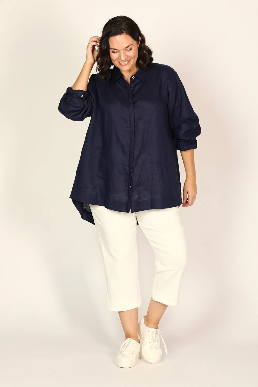 Petite Length Cropped Stretch Capri Pant in White sold by Adrift