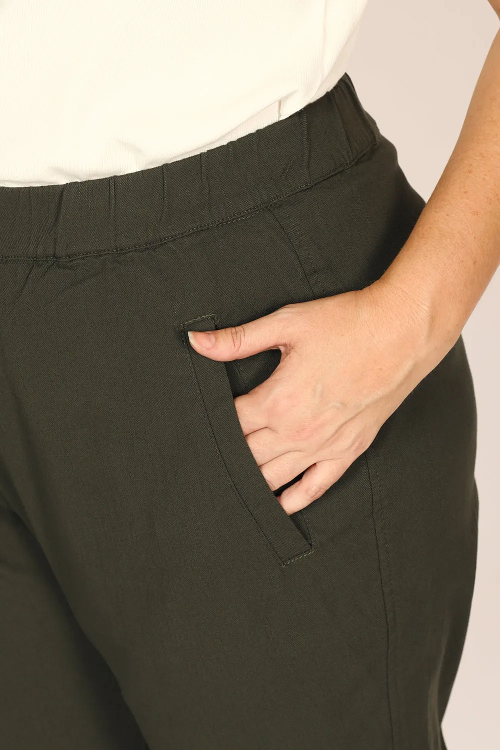 Petite Length Cropped Stretch Capri Pant in Bottle Green sold by Adrift product image thumbnail 4