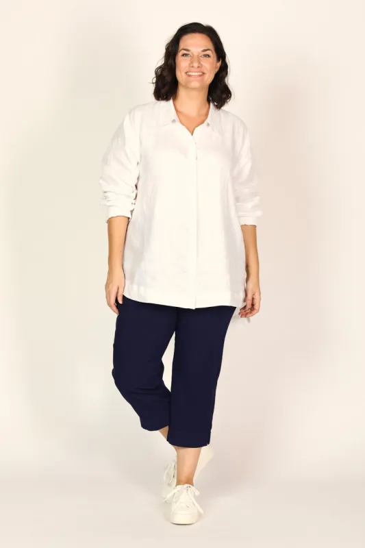 Petite Length Cropped Stretch Capri Pant in Navy sold by Adrift