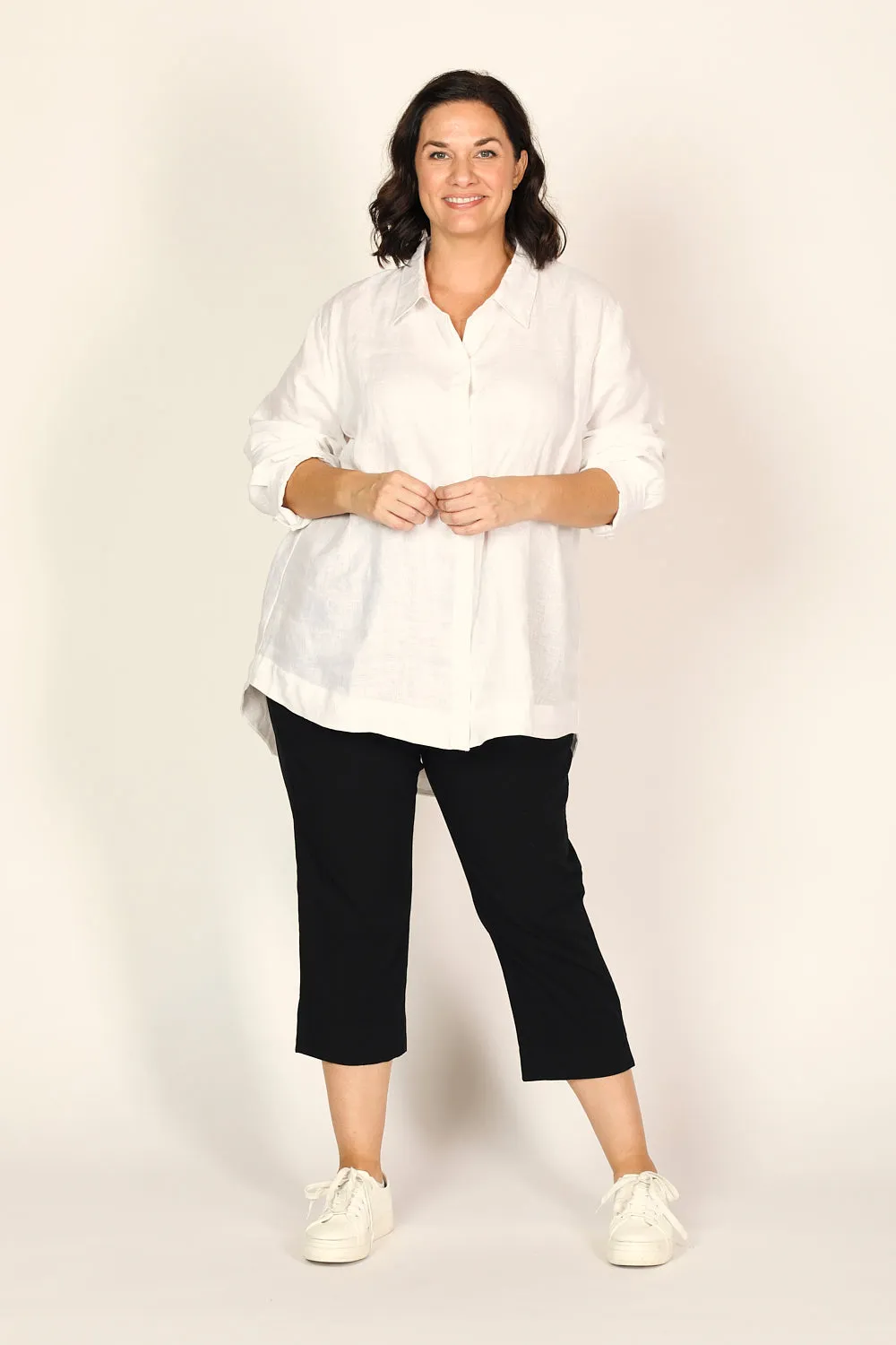 Petite Length Cropped Stretch Capri Pant in Black sold by Adrift