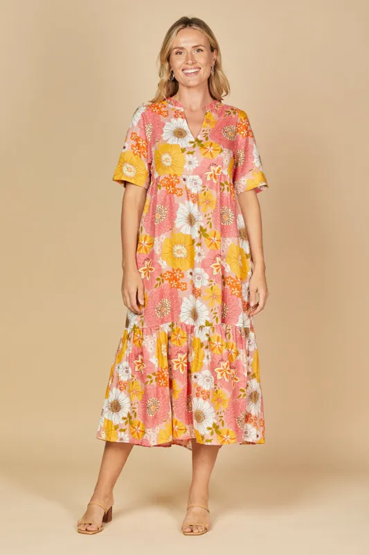 Sabre Linen V-Neck Maxi Dress in Vienna sold by Adrift