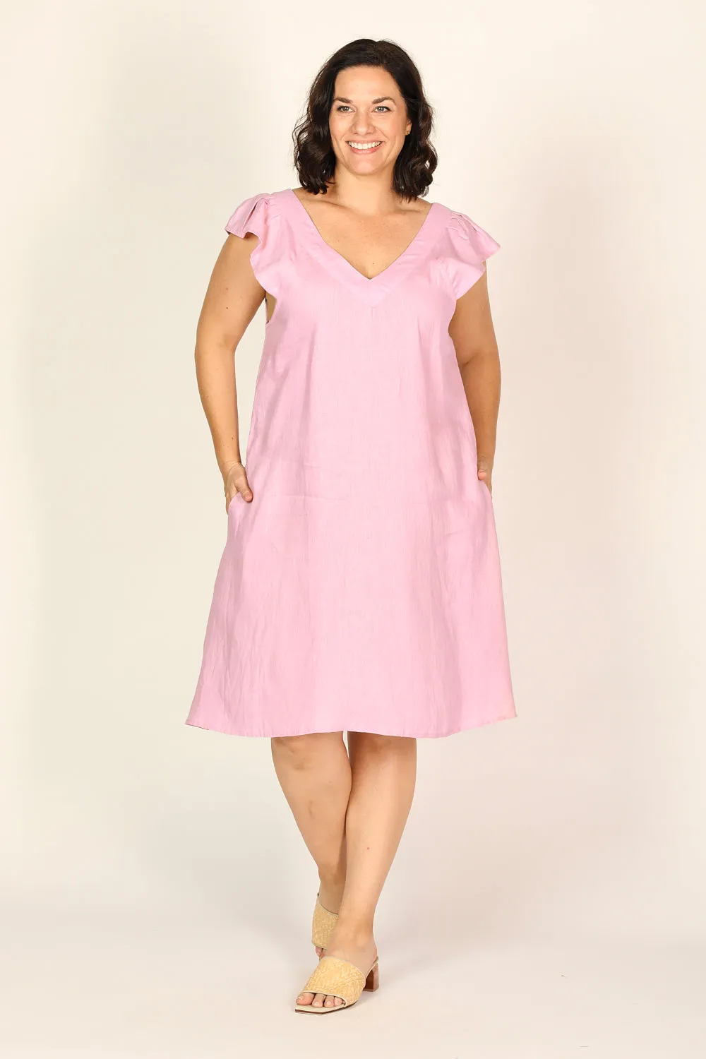 Rivka Frill Sleeve Linen Short Dress in Peony sold by Adrift product image thumbnail 4