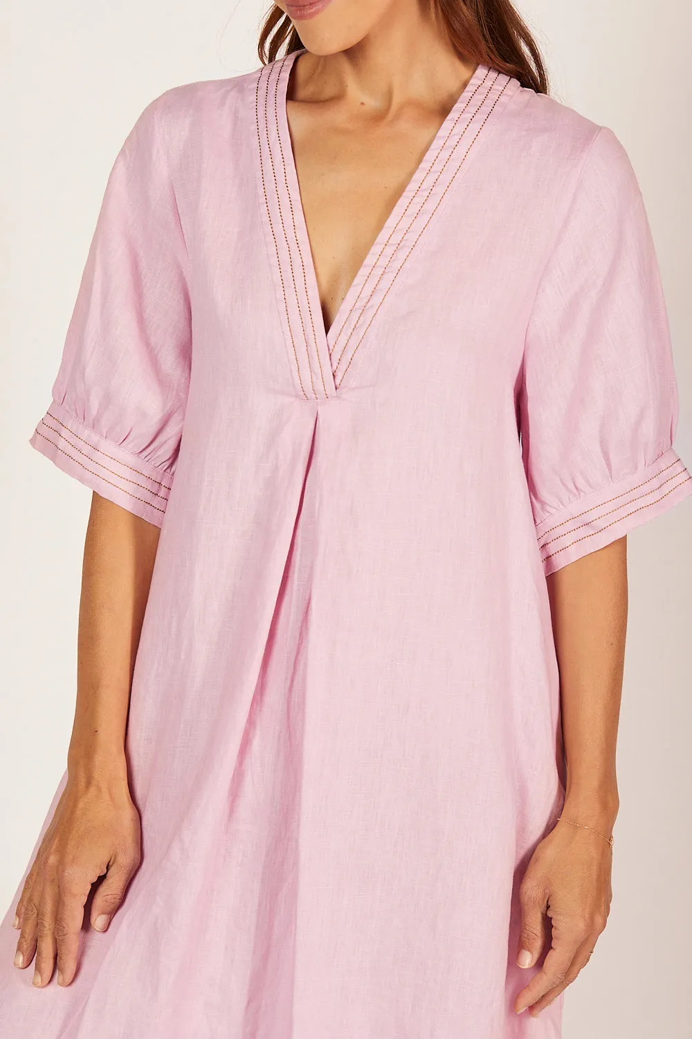 Kora A-Line Puff Sleeve Linen Dress in Peony sold by Adrift product image thumbnail 3