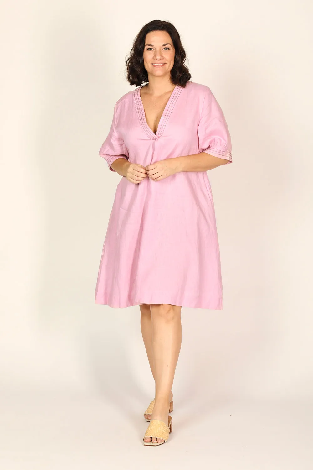 Kora A-Line Puff Sleeve Linen Dress in Peony sold by Adrift product image thumbnail 2