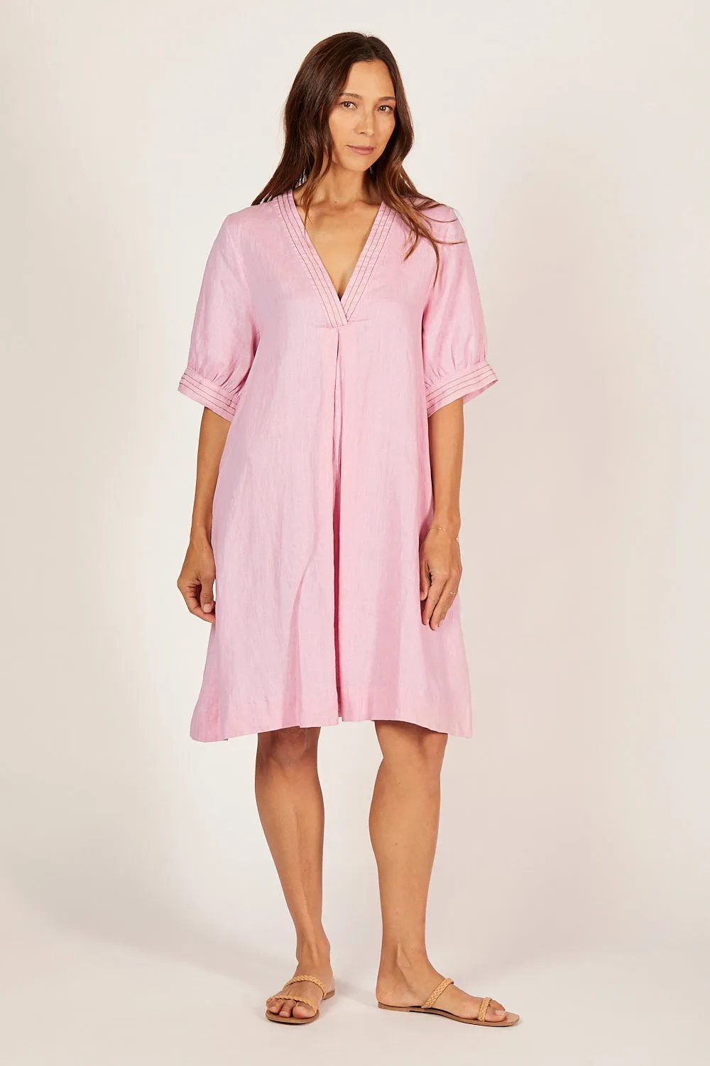 Kora A-Line Puff Sleeve Linen Dress in Peony sold by Adrift product image thumbnail 5