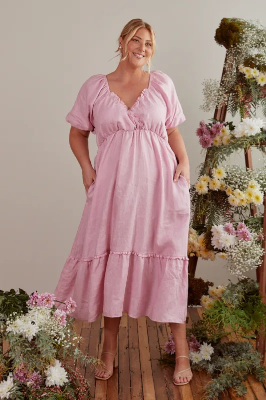 Alison Linen Midi Dress in Peony sold by Adrift