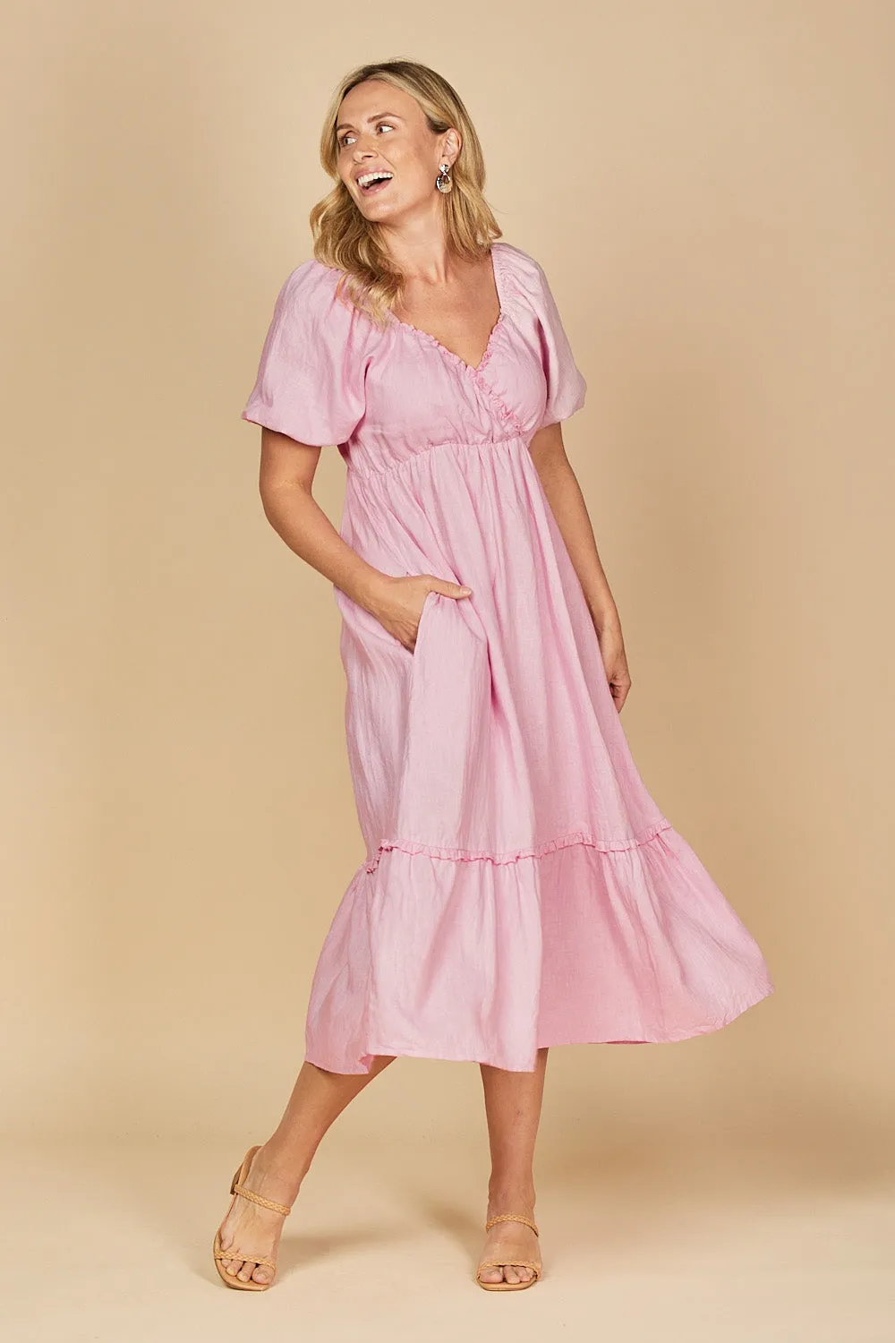 Alison Linen Midi Dress in Peony sold by Adrift product image thumbnail 2