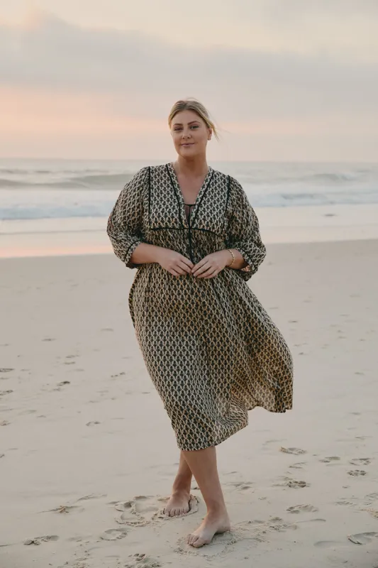 Cairo Midi Dress in Woodlet sold by Adrift