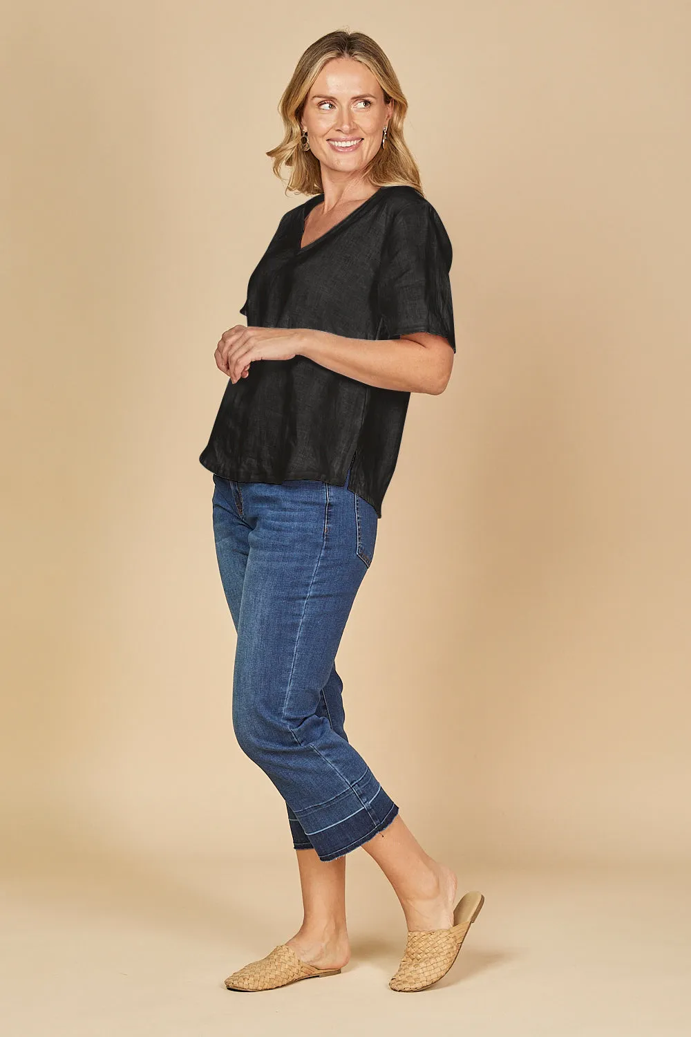 Tamara Flutter Sleeve Linen Top in Black sold by Adrift product image thumbnail 5