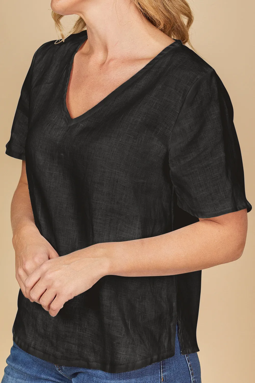 Tamara Flutter Sleeve Linen Top in Black sold by Adrift product image thumbnail 3