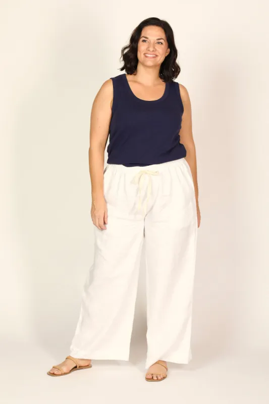 Breezy Relaxed Linen Pant in White sold by Adrift