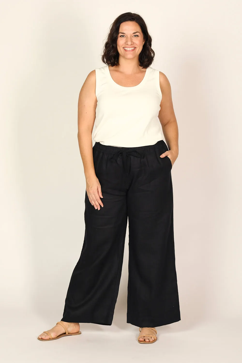 Breezy Relaxed Linen Pant in Black sold by Adrift