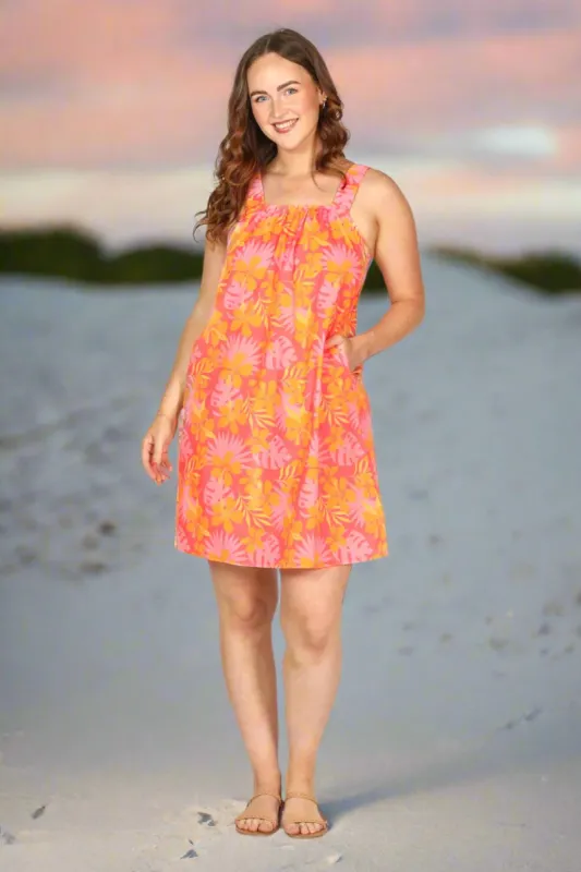 Clara Short Dress in Peach Jungle sold by Adrift
