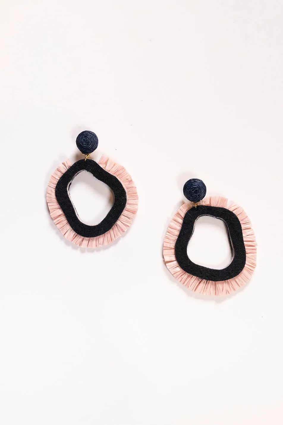 Raffia Organic Earrings in Navy and Pink sold by Adrift