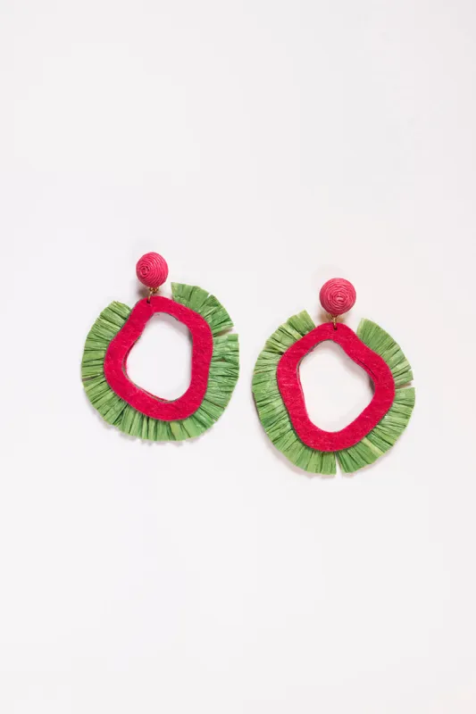 Raffia Organic Earrings in Pink and Green sold by Adrift