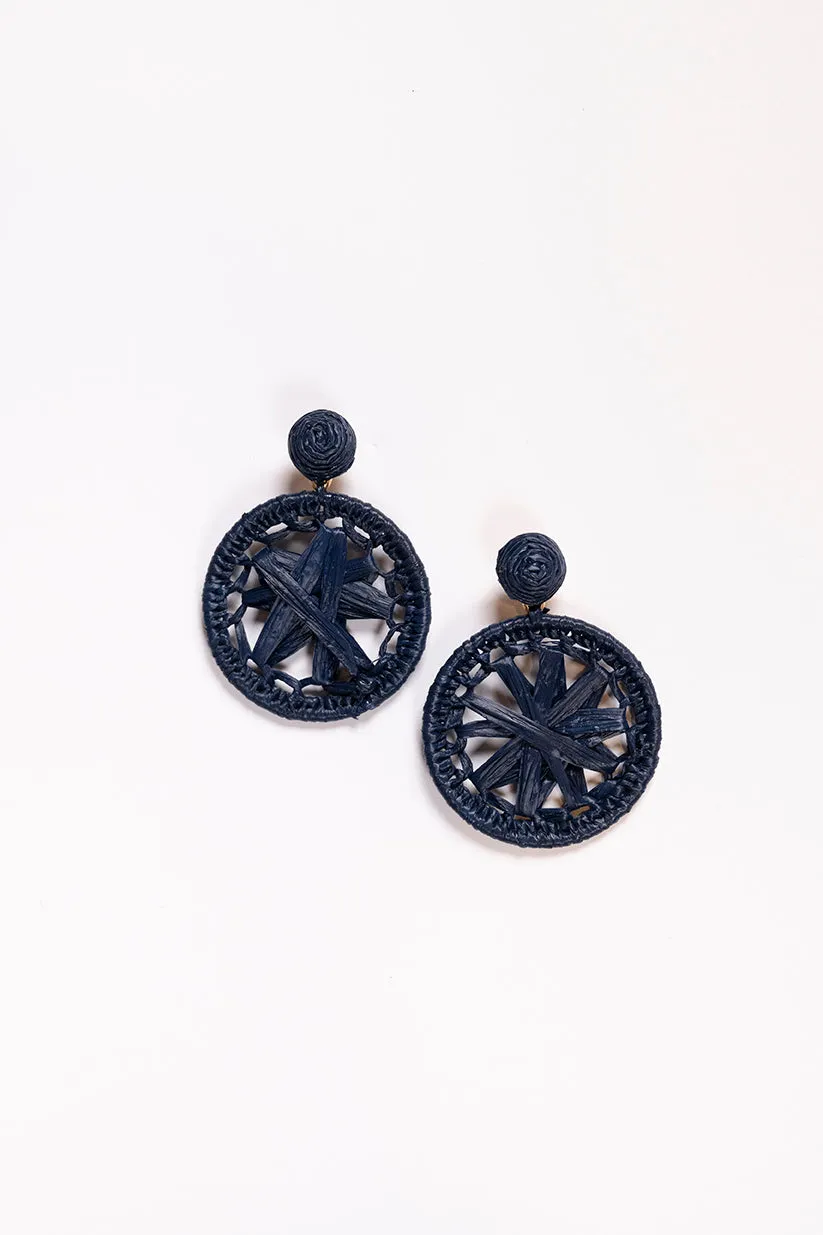 Round Woven Circle Earrings in Navy sold by Adrift
