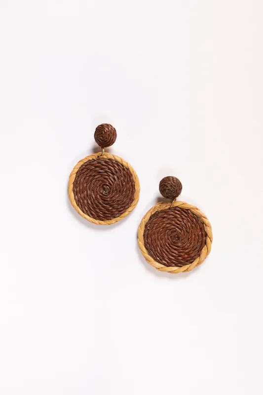 Contrast Outline Woven Earrings in Chocolate and Natural sold by Adrift