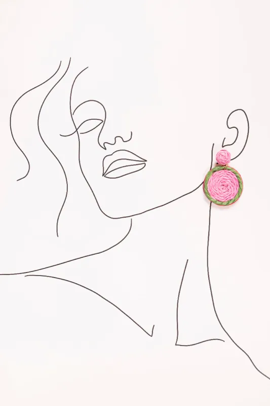 Contrast Outline Woven Earrings in Pink and Green sold by Adrift
