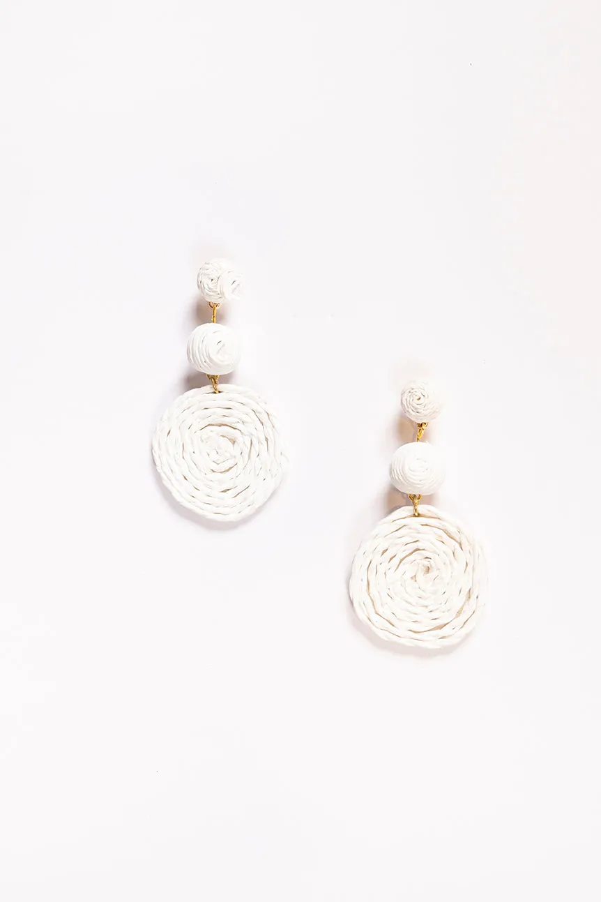 Woven Triple Circle Drop Earrings in White sold by Adrift