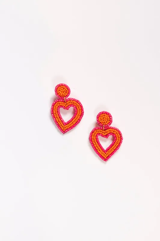 Sweetheart Beaded Earrings in Hot Pink and Orange sold by Adrift