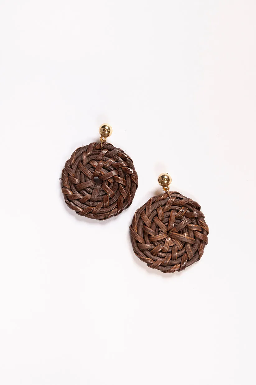 Round Raffia Earrings in Brown sold by Adrift product image thumbnail 2