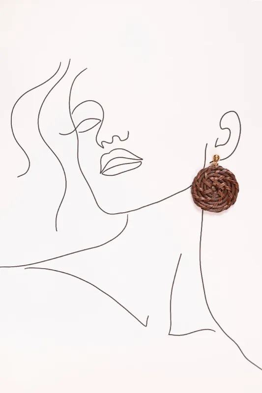 Round Raffia Earrings in Brown sold by Adrift