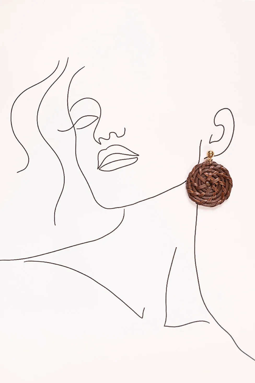 Round Raffia Earrings in Brown sold by Adrift