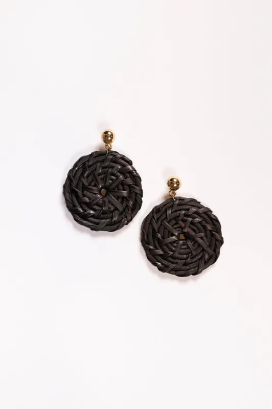 Round Raffia Earrings in Coal sold by Adrift