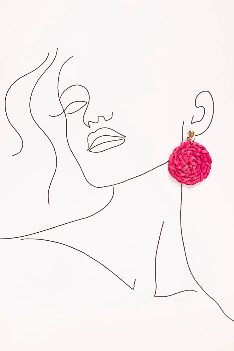 Round Raffia Earrings in Hot Pink sold by Adrift product image thumbnail 2