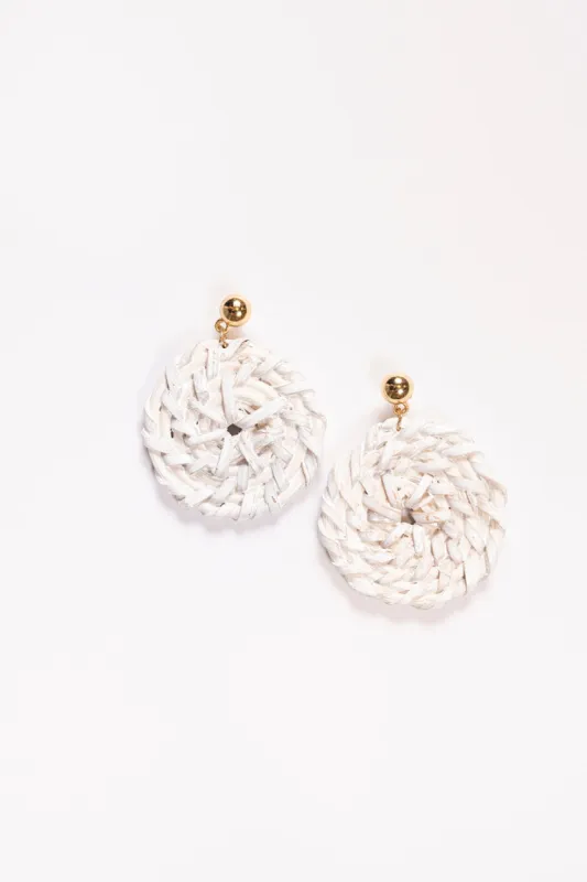 Round Raffia Earrings in White sold by Adrift