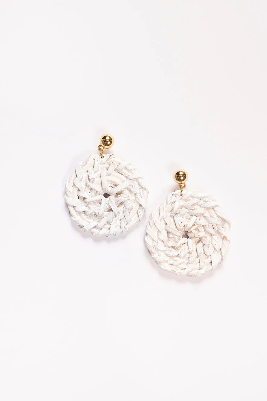Round Raffia Earrings in White sold by Adrift
