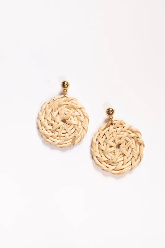 Round Raffia Earrings in Natural sold by Adrift