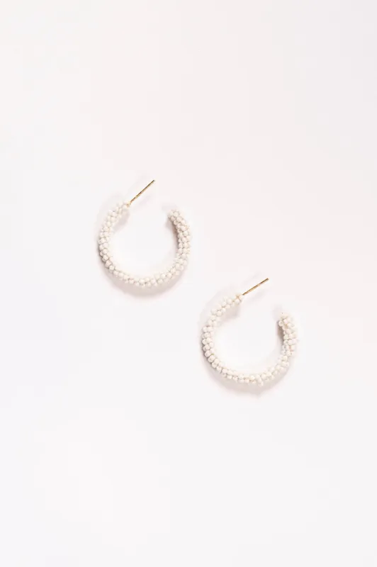 Beaded Hoops in White sold by Adrift