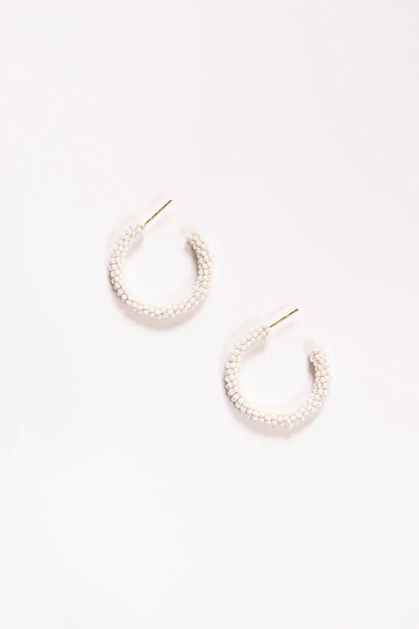 Beaded Hoops in White sold by Adrift