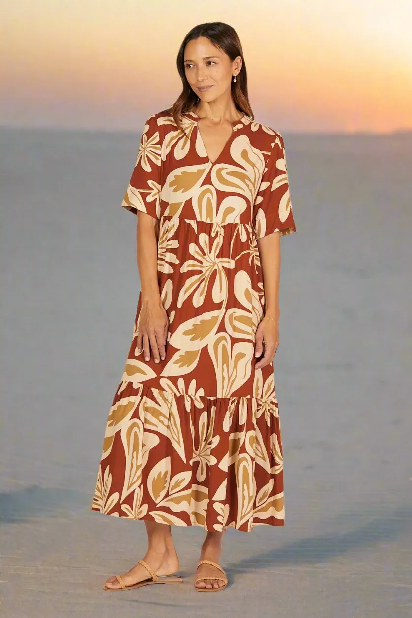 Sabre V-Neck Dress in Malibu Sunset sold by Adrift