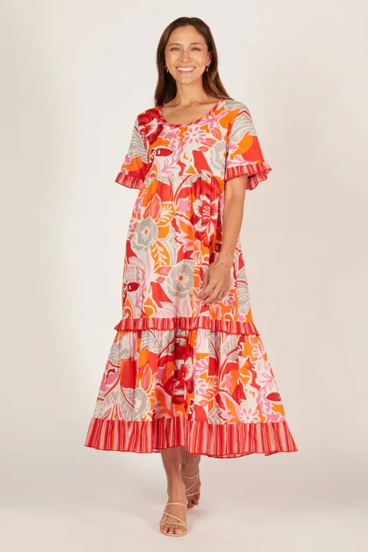 Sabre Frill Dress in Coralene sold by Adrift