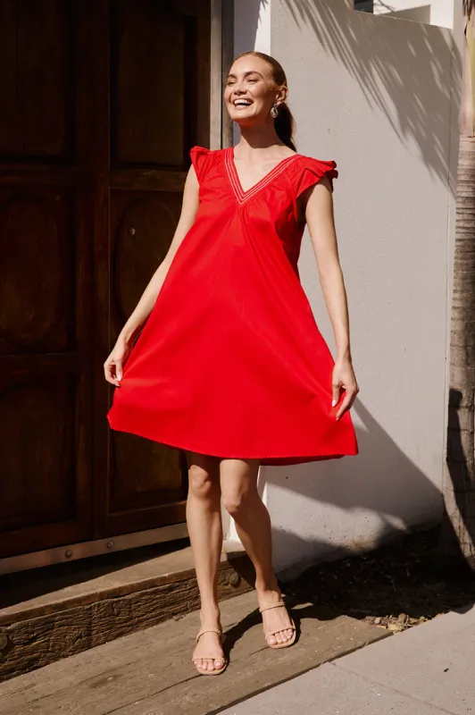 Rivka Poplin Short Dress in Red sold by Adrift