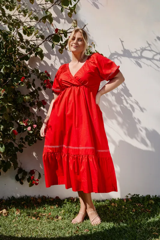 Alison Poplin Maxi Dress in Red sold by Adrift