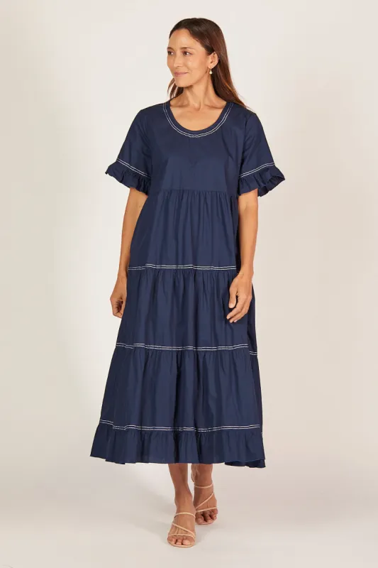 Sabre Poplin Frill Dress in Capri Cove sold by Adrift