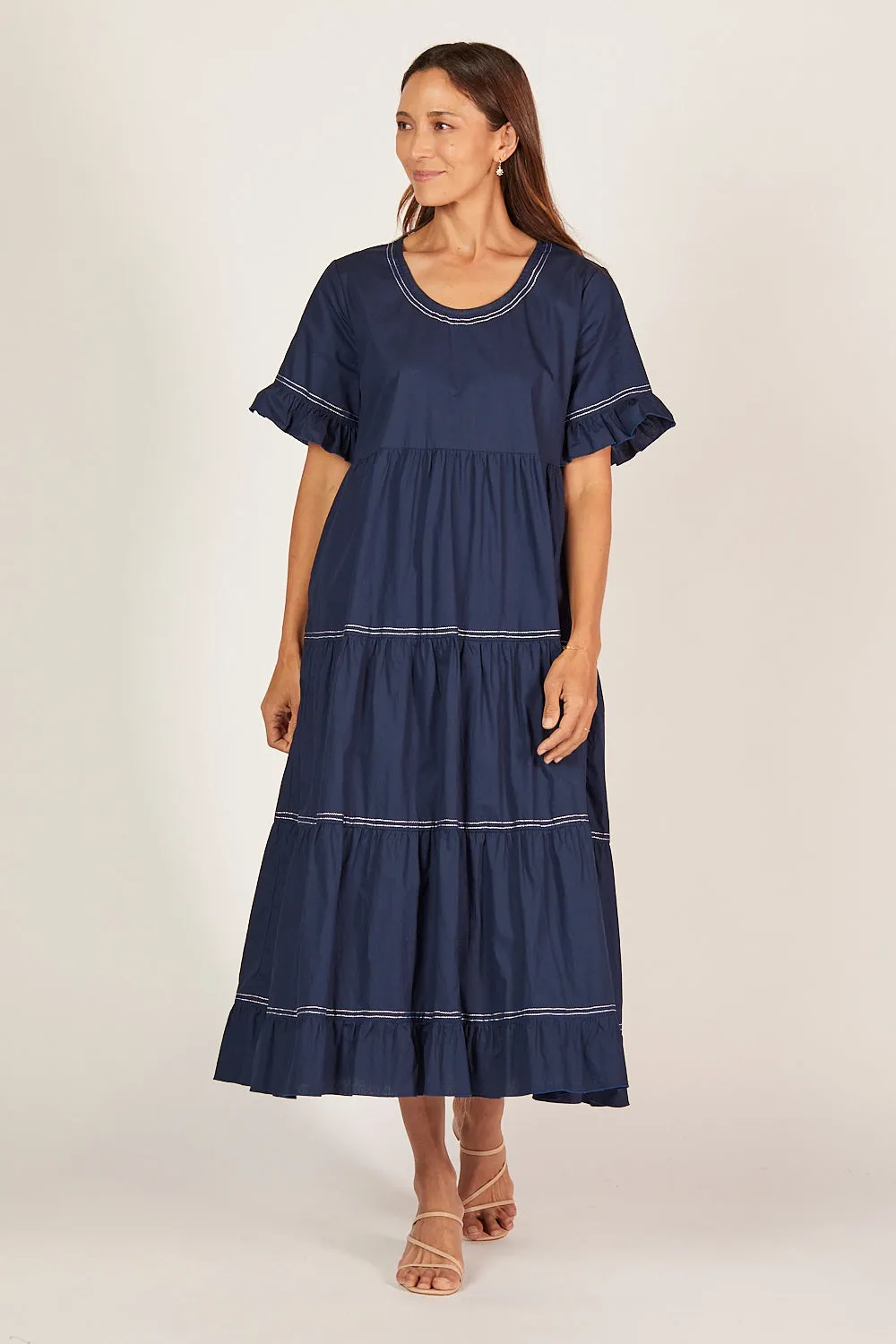 Sabre Poplin Frill Dress in Capri Cove sold by Adrift