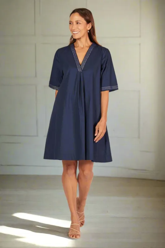 Kora A-Line Poplin Dress in Capri Cove sold by Adrift