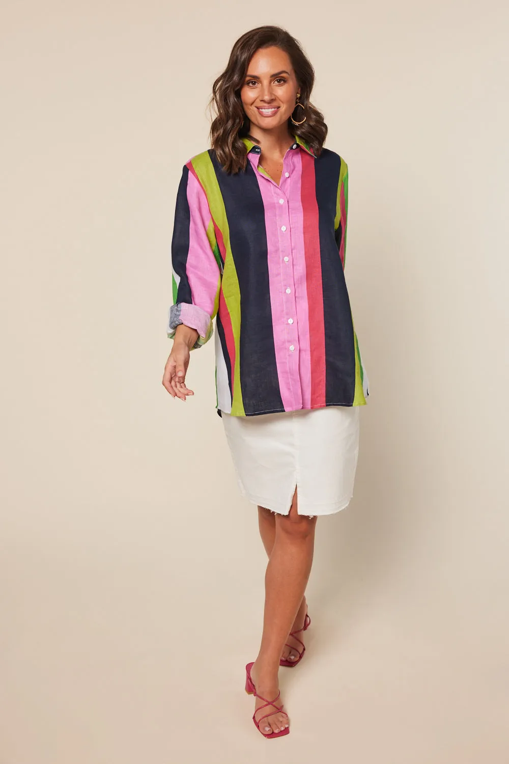 Oversized Linen Boyfriend Shirt in Treviso Stripe sold by Adrift product image thumbnail 3