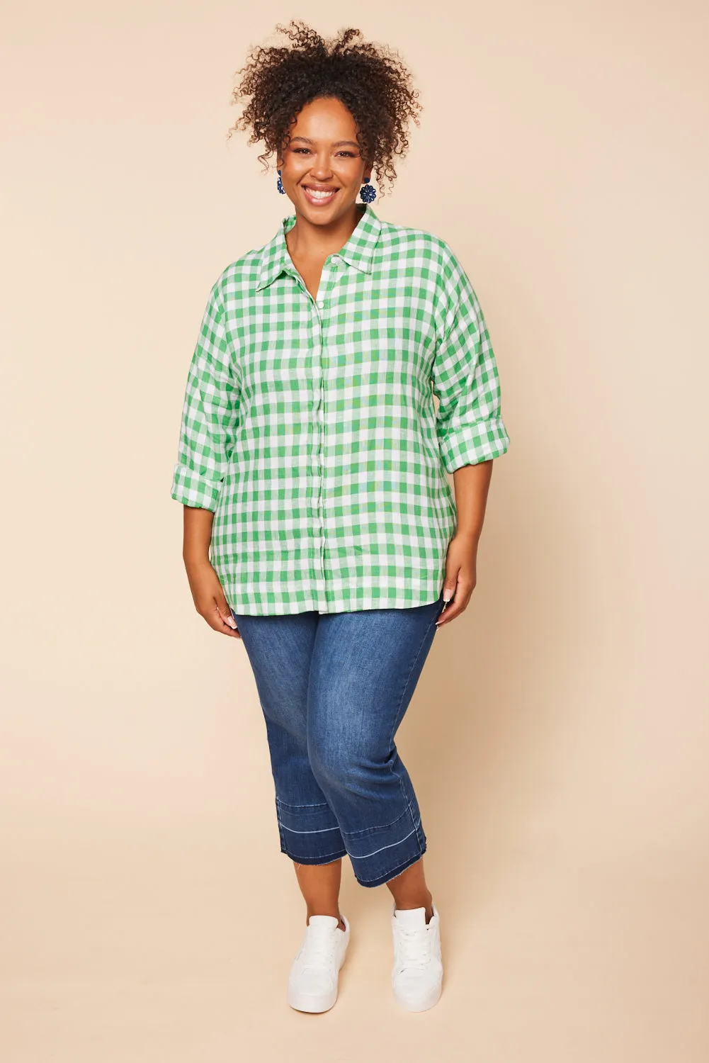 Oversized Linen Boyfriend Shirt in Treviso Green sold by Adrift product image thumbnail 4