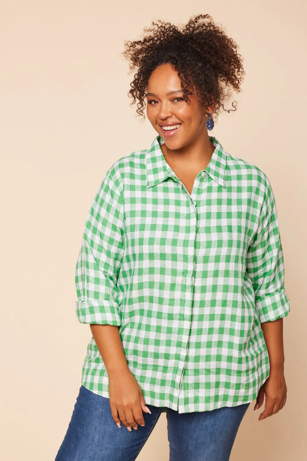 Oversized Linen Boyfriend Shirt in Treviso Green sold by Adrift product image thumbnail 2