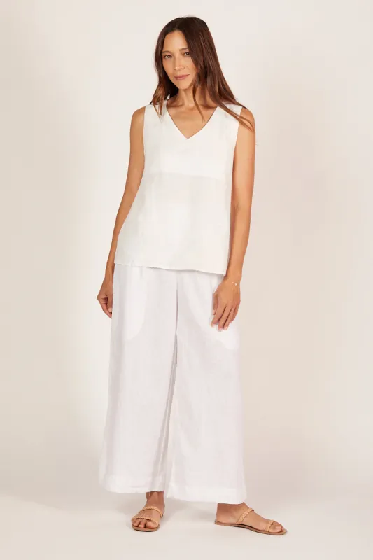 Liliana Linen Wide Leg Pant in White sold by Adrift