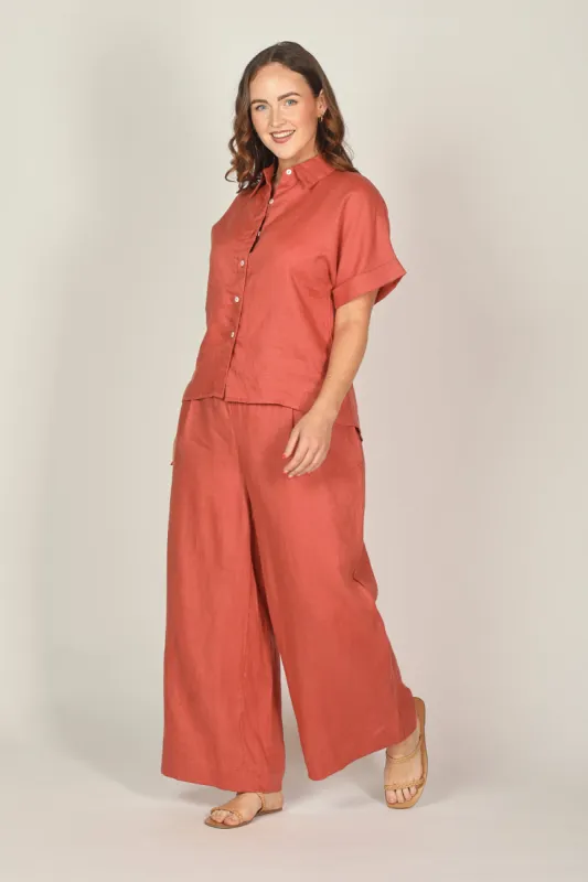 Liliana Linen Wide Leg Pant in Desert Rose sold by Adrift