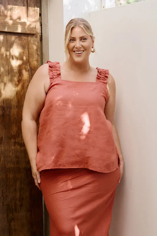 Claire Linen Summer Top in Desert Rose sold by Adrift