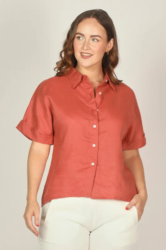 Carmen Linen Shirt in Desert Rose sold by Adrift